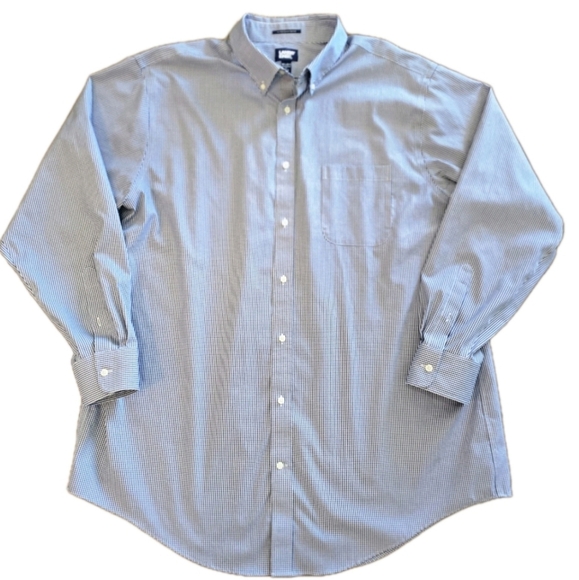 Lands End Dress Shirt Mens Button Up XXL 18.5 Blue Gingham Check 37/T Oeko-Tex - Picture 2 of 9